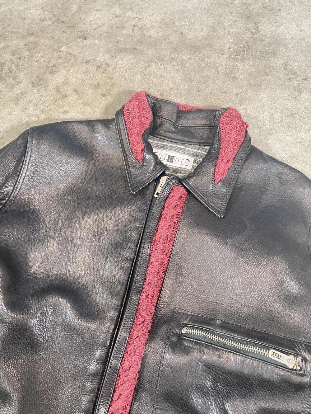 Tellsit handmade Japanese stain glass black leather jacket